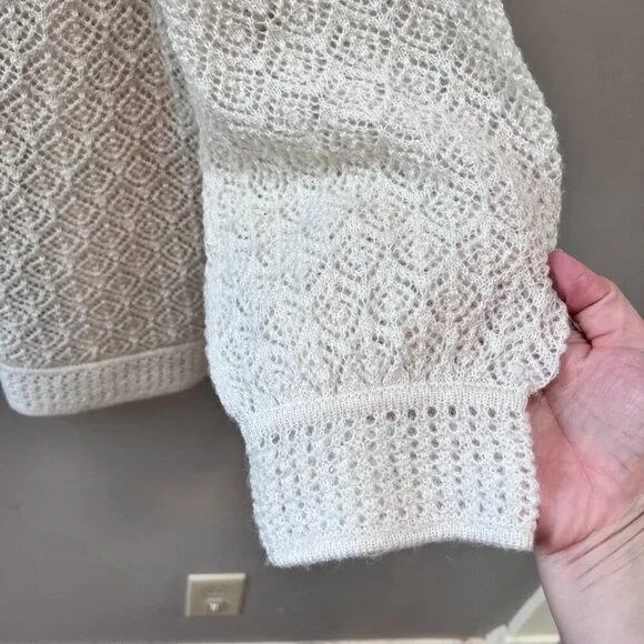 Jones New York Womens Ivory Knitted Lace Mohair and Wool Cardigan Sweater M - Picture 3 of 7